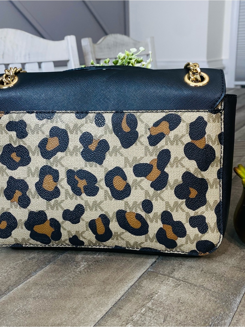 Michael Kors Brandi Medium Saffiano Leather Shoulder Bag Leopard Print MK Logo - Picture 5 of 11